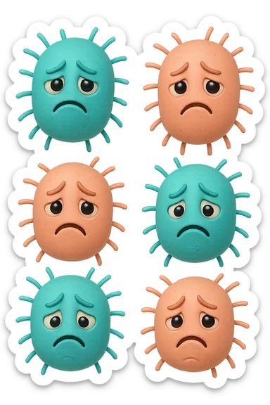 EMOJI STILE IPHONE DI 3 BATTERI INTESTINALI turchesi tristi e 3 batteri intestinali rosa salmone tristi CHE FLUTTUANO IN ARIA IPERREALISTICO 4K sticker