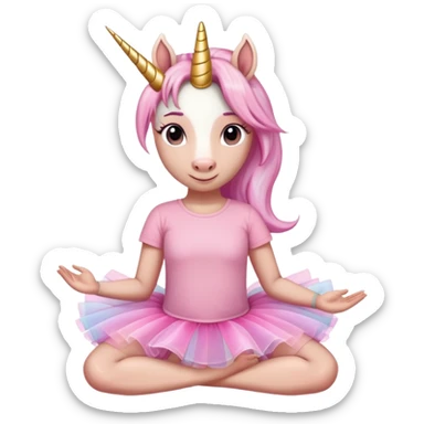 head and shoulders portrait of an anthropomorphised female unicorn in tutu and pink t-shirt, relaxed pose sticker
