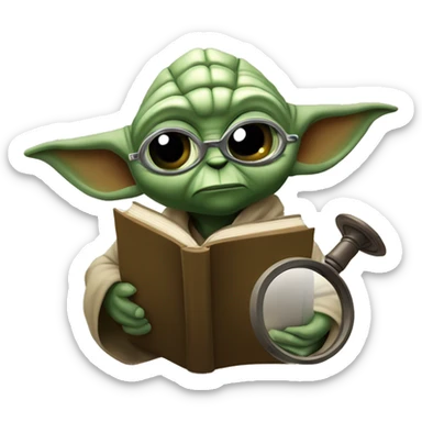Master Yoda with a detective magnifying glass and a book  sticker