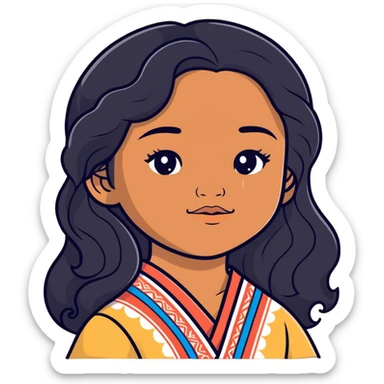Samoan girl with slight Chinese features, black wavy hair, brown skin sticker