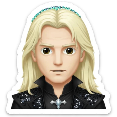 Alucard, Son of Dracula with long platinum blonde hair, black sequin outfit  sticker