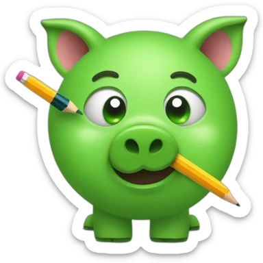 green piggy holding a pencil in his hand sticker