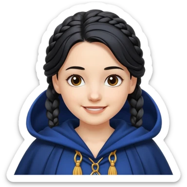 braid black hair, white girl, dark blue cloak, happy smile sticker