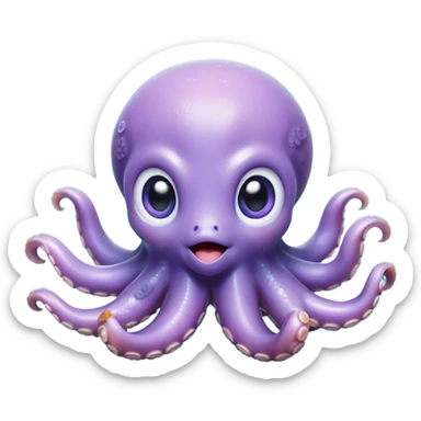 Cinematic Cute Baby Octopus Portrait Emoji, Head tilted slightly in a curious and endearing way, featuring a smooth, rounded light blue-purple body with enormous, sparkling eyes filled with warmth and innocence, delicate tentacles curling playfully, Simplified yet irresistibly adorable features, highly detailed, glowing with a soft, dreamy marine glow, high shine, affectionate and gentle, stylized with a touch of whimsical deep-sea charm, soft glowing outline, capturing the essence of a tiny, inquisitive octopus that looks ready to gently drift into your heart! sticker
