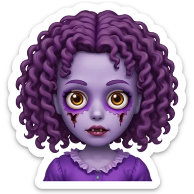 faça uma boneca zumbi com olhos castanhos e cabelo cacheado castanho e a parte de baixo do cabelo roxo sticker
