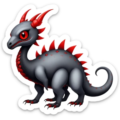 a white exotic edgy vernid-fionbr-Fakémon-creature, with black belly and red eyes, full body sticker