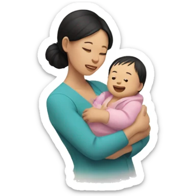 An Asian woman holds a baby in her arms and butterflies fly around sticker