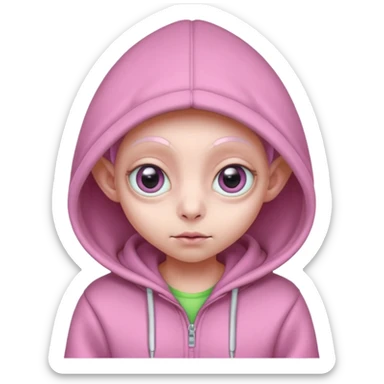 Aliens Pink, hoodie, cute big eyes, glass, thin ears, half body sticker