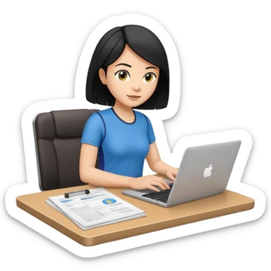 short white lady with black shoulder length hair who is a runner, used to be a teacher, and works remotely through a laptop as a documents engineering manager. sticker