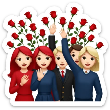 Family throwing roses congratulations  sticker