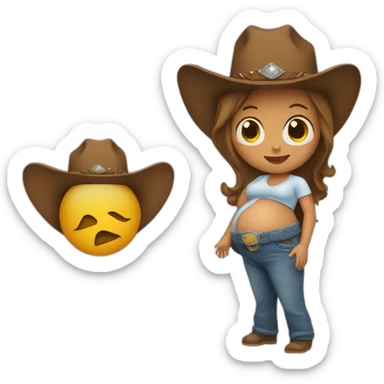 Pregnant woman with cowboy hat holding belly sticker