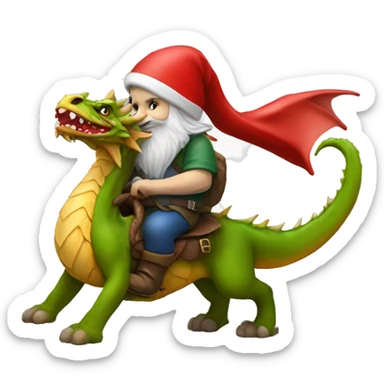 a gnome wearing a santa hat riding a dragon  sticker