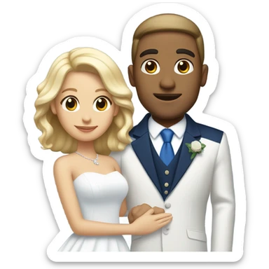 Puerto rican beard short hair with blue hat and navy blue suit getting Married with blond long hair girl with white  wedding dress  sticker