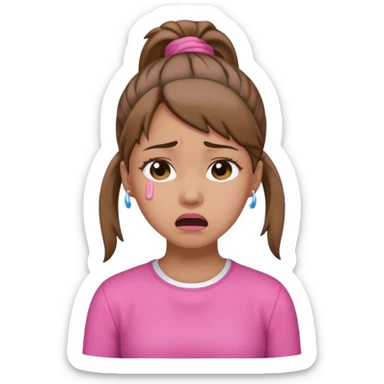 Amethy 14 2 crying (Light skin girl with brown ponytail wearing pink outfit being in tears) sticker