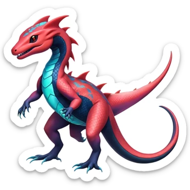 Colorful Iridescent Exotic Salandit-Aurorus-Salazzle-Salamence-Fakémon-hybrid-creature (full body)  sticker