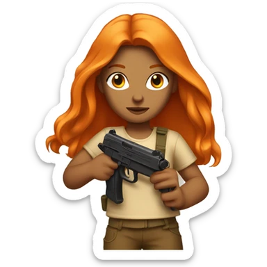 Tan girl with long orange hair holding a gun sticker