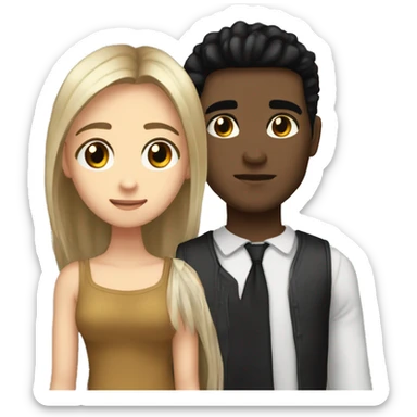 me and my boyfriend i have black hair black eyes and he have long hair always tied up and brown eyes sticker