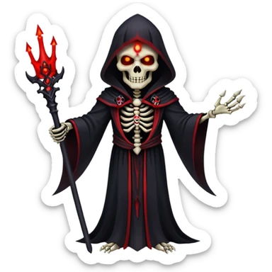 evil dark skeleton lich with black robes and red glowing eyes sticker