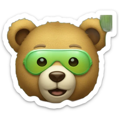 a teddy bear in a cosmitic fabric mask and round cucumbers on his eyes sticker