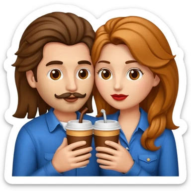 Emoji estilo iPhone de besos pareja donde la mujer tengo el pelo cobrizo y el hombre el pelo café  sticker
