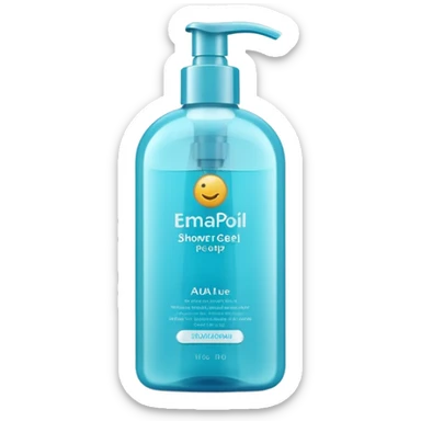 shower gel bottle sleek curved pump or flip-top cap semi-transparent or opaque aqua blue mint green or lavender shiny smooth plastic hint of gel inside no branding bubbles or faces clean 3D soft shadows transparent background emoji scale sticker