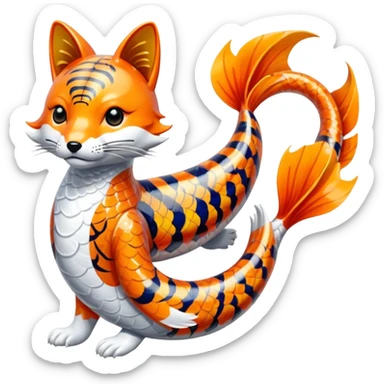 Exotic Tropical Floral Swirl-Patterned Tribal Pretty Asian ornate painted Japanese aesthetic beautiful shiny pretty glossy smooth elegant Koi-Fish-Kitsune-fox-Yokai-animal-creature, with 4 legs, with tiger stripes on it sticker
