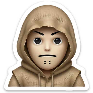 creepy sinister man with burlap sack over head, dark atmosphere, menacing stance sticker