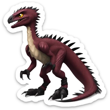 Maroon edgy badass modern sexy handsome punk velociraptor-dragon-Digimon, with black spiky mane, full body sticker
