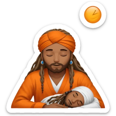 Brownskin man with long dreadlocks add a white turban on his head orange shirt sleeping with zzz above his head sticker
