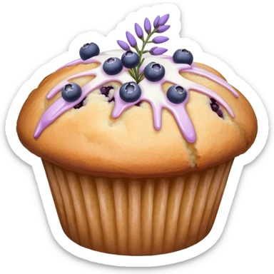 Lavender flower sprig muffin with berries and sugar sticker