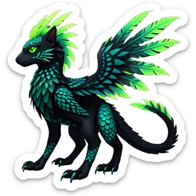 Black Dark Exotic Tropical Beaked Feathery Nocturnal Neon-glowing Abyssal Nightly Abyss-Cat-Gryphon-Salandit-Silvally-Fakémon Creature (full body) sticker