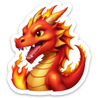 Cinematic Cute Yawning Fierce Fire Dragon Portrait Emoji, Head tilted slightly with a dramatic, wide-open yawn, revealing a fearsome yet endearing scaled visage bathed in searing reds and oranges, with gentle flames licking around its open mouth; rendered with realistic detail and flickering natural light, high shine, relaxed yet fierce, styled with a dash of smoldering charm, soft glowing outline, capturing the essence of a sleepy but spirited inferno ready to unleash a tender blaze of warmth! sticker