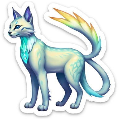 An iridescent transparent luminescent colorful lynx-caracal-serval-fakemon-Digimon-creature-hybrid sticker