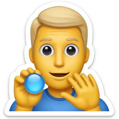 Emoji con una faccia blu giga chad con una mano con un dito che indica il mento sticker
