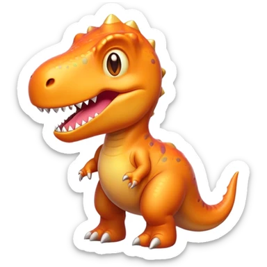 Cinematic Cute T-rex Portrait Emoji, Head tilted playfully with a big, endearing smile, featuring a compact, fierce yet friendly form with a massive head, tiny arms, and sparkling, mischievous eyes, Simplified yet irresistibly adorable features, highly detailed, glowing with a warm, inviting prehistoric glow, high shine, affectionate and lively, stylized with a touch of whimsical dinosaur charm, soft glowing outline, capturing the essence of a mischievous yet lovable T-rex that seems as if it could stomp out of the screen into your heart! sticker