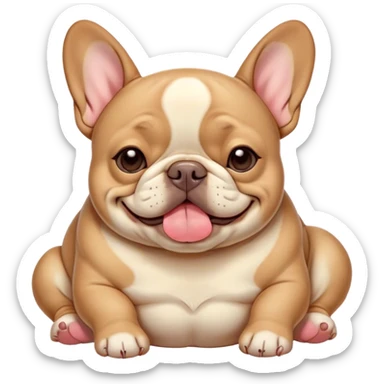 Cinematic Meme-Worthy Chubby Sleeping Fawn French Bulldog Portrait Emoji, Head resting peacefully with a contented smile, showcasing a delightfully chubby build and a luxuriously soft fawn coat, eyes shut in a serene nap, Simplified yet hilariously adorable features, highly detailed, glowing with a soft, drowsy light, high shine, relaxed and utterly lovable, stylized with an air of playful laziness, bright and heartwarming, soft glowing outline, capturing the essence of a comically sleepy companion, so meme-worthy it feels like it could instantly become the next viral sensation of adorable slumber! sticker