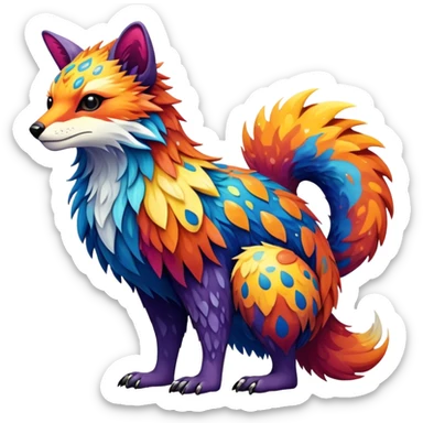 a colorful edgy vernid-fionbri-animal-creature with splash patterns full body sticker