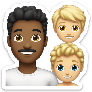 Gay couple, 1 guy Latino black straight black hair and 1 Australian white guy with blonde slightly curly hair holding a cat sticker