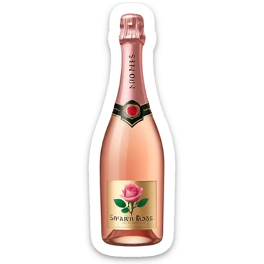bottle of sparkling rosé champagne with a rose logo on the label, tilted up and to the right, no glass sticker