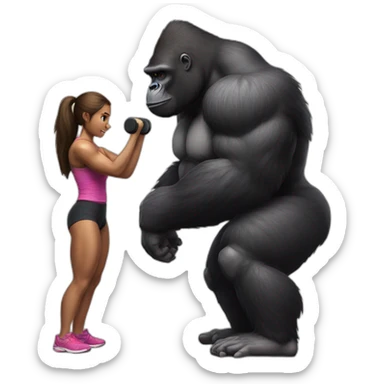 Big buff Gorilla helping a Girl doing squats sticker
