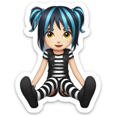 Frontal view curvy emo girl sits striped stockings hands up sticker