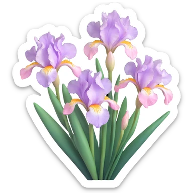 elegant iris blossoms, glossy, soft pink and white petals, modern and fresh, minimalistic background, iOS 3D emoji style sticker