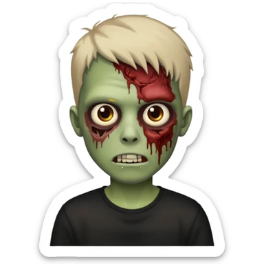 crie um menino zumbi emo sem sangues, com apenas a pele de zumbi e uma camisa preta sticker