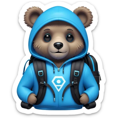 3D, adorable little Pixar style blue neon punk bear with a black backpack, ultra detailed, each lash, eye, and strand of fur is shown in stunning detail as though captured in a timeless photograph, rich textures, visually rich, so lifelike it feels like it could leap off the page at any moment sticker