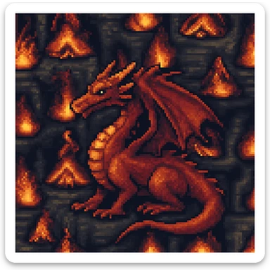 Add a pixel art style dragon to the scene, keep all original colours and lighting sticker