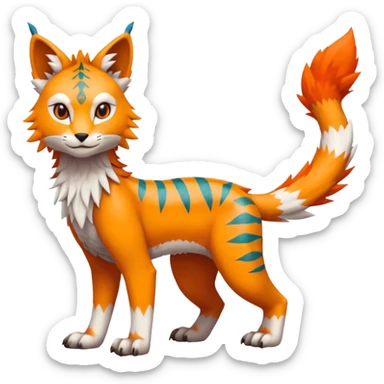 Colorful warm-colored randomly-colored brightly-colored tropical kawaii edgy cute Lynx-Trico-Sergal-Vernid-Fakémon-Pokémon-creature (full body) sticker