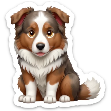 cinematic-[australian shepherd dog]-realistic-full-body-sitting-emoji,-tail-resting-loosely-beside-its-paws,-head-tilted-dramatically,-scruffy-[white and red merle]-fur,-simplified-yet-realistic-focused-features,-highly-detailed,-glowing-with-an-almost-sarcastic-glow sticker