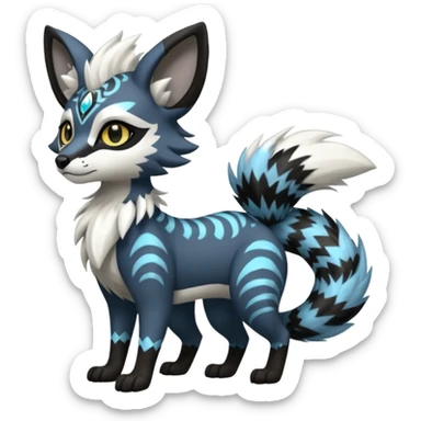 Futuristic furry fluffy floofy feathery tribal marked Genet-Absol-Kyurem-Zeraora-Primagen-fusion-creature  sticker