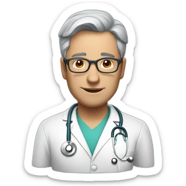 DOCTOR WITH WRINKLES, MAN, FULL GREY BEARS, GREY AND WHITE SHORT HAIR, DARK RED GLASSES, REALISTIC sticker