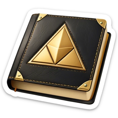 A black and gold book with an aged leather texture, embossed with an alchemical symbol, a compass, or a forging hammer, exuding wisdom, mastery, and the relentless pursuit of greatness. - book on mastery ... silhouette of a triangle  sticker